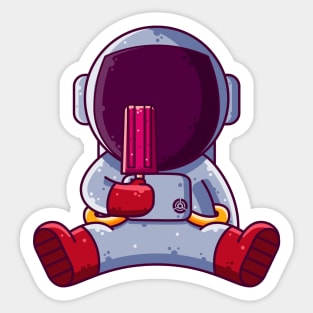 Cute Astronaut Eating Popsicle Cartoon Sticker
